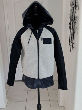 New Nike Women's Cocoon Mixed Material Jacket Navy Blue Grey Waterproof Hood